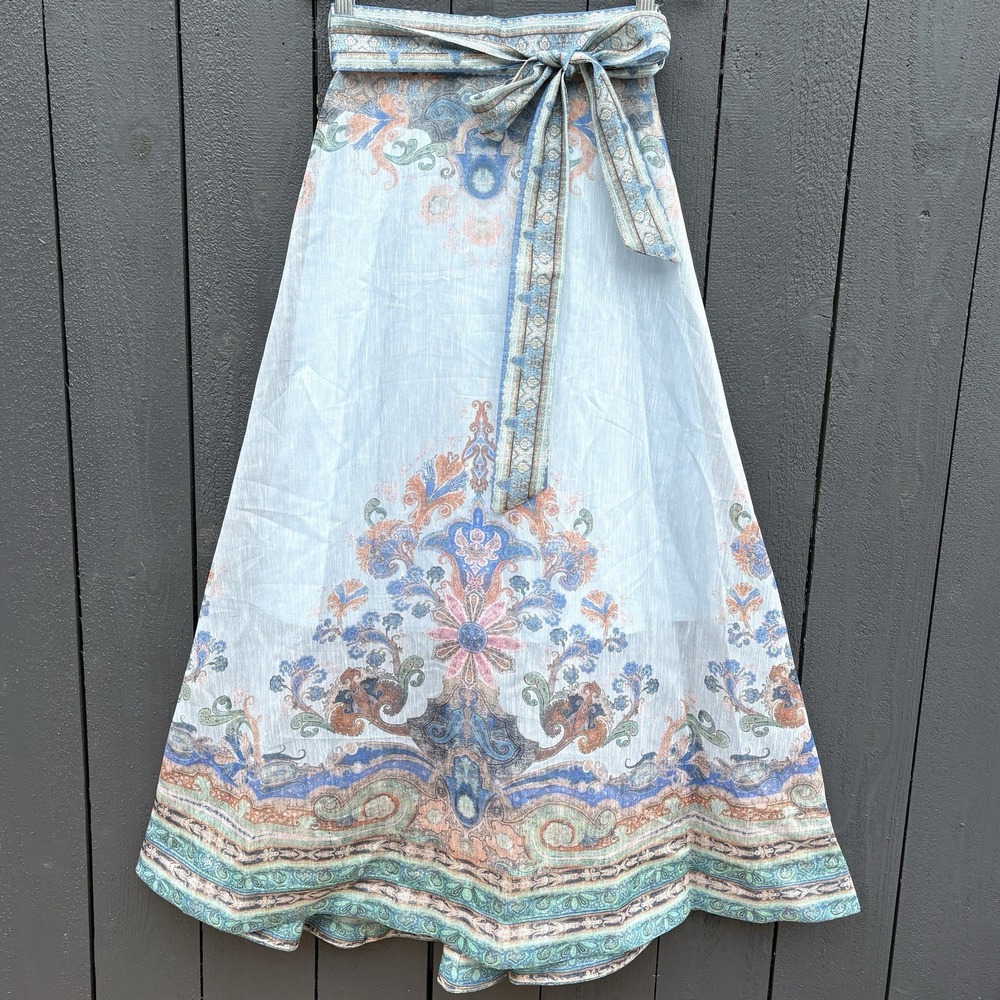 Benaar LA Katherine Tie Waist Maxi Skirt XS Boho Art To Wear Sheer Paisley NEW